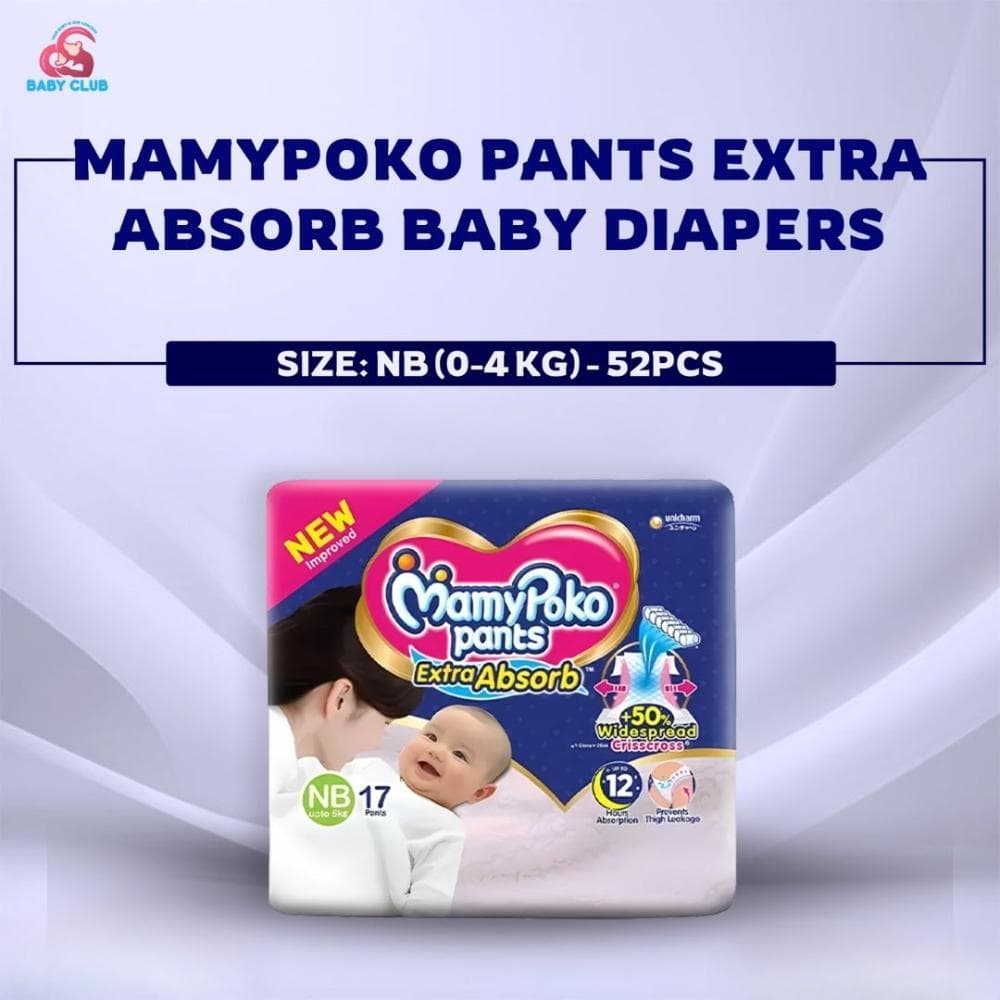 MamyPoko Pants Extra Absorb Baby Diapers NB (0-4 kg) - 52pcs