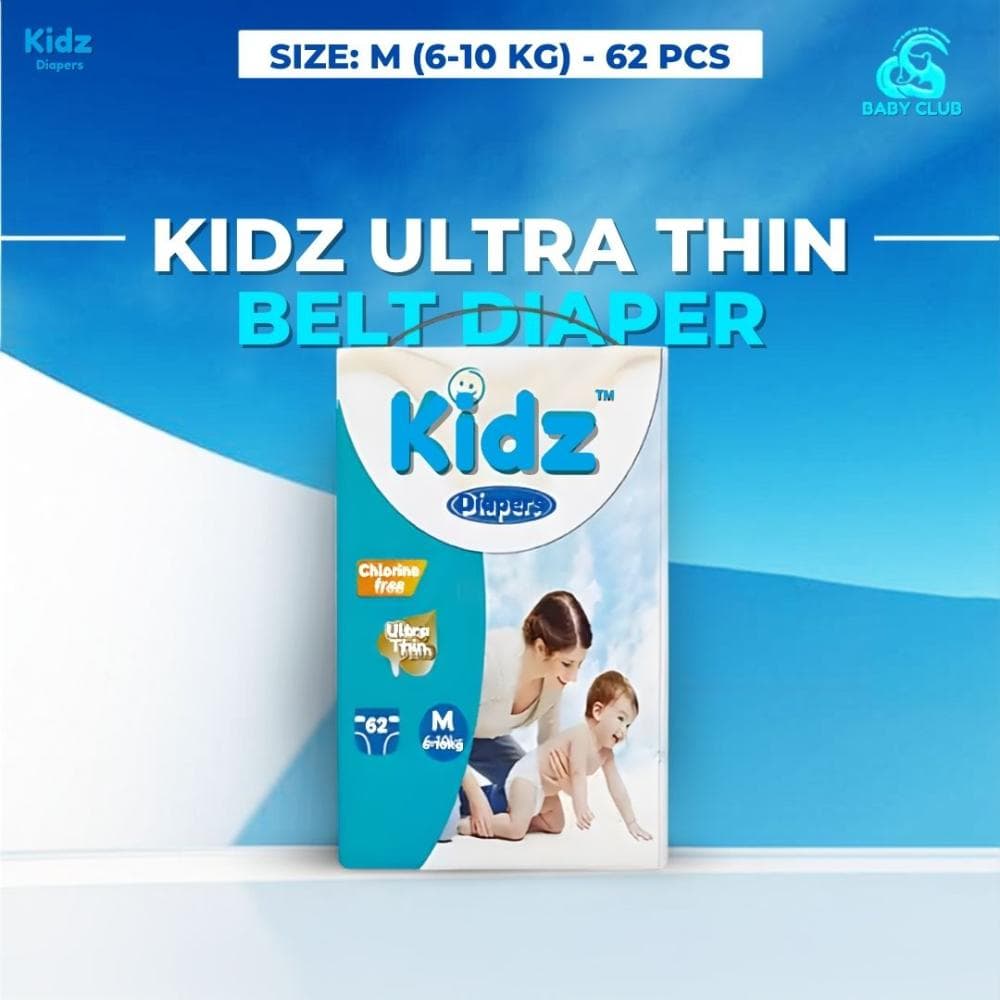 Kidz Ultra Thin Belt Diaper M (6-10 kg)- 62 pcs