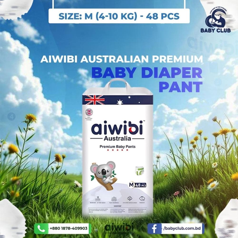 Aiwibi Premium Baby Pant Diaper Ultra Thin M (4-10 kg)- 48 pcs