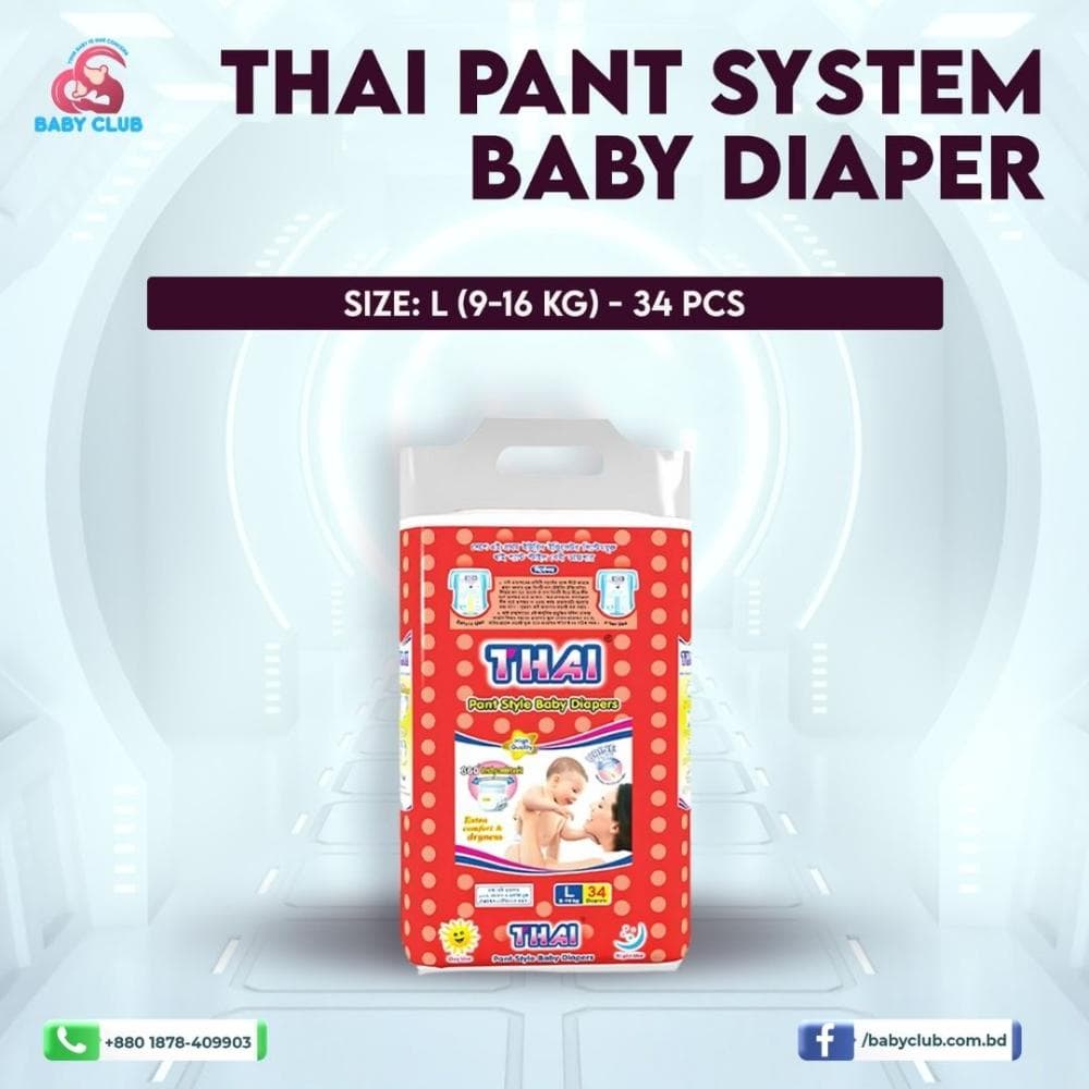 Thai Pant System Baby Diaper L (9-16 kg) -34 pcs